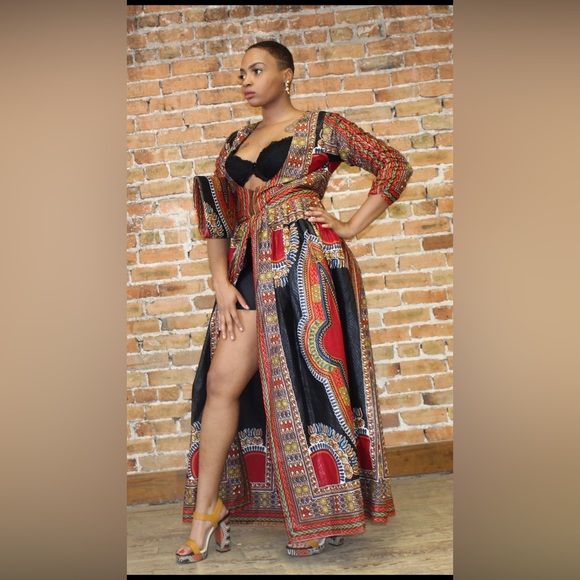 Handmade African Print Ankara Black Dashiki Duster - Picture 1 of 3